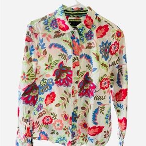 Talbots Floral Button Down Shirt - Red, Blue, Green